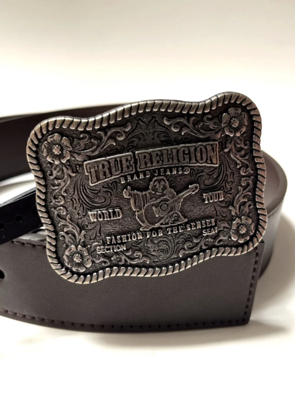 NWT True Religion Brown Belt Sz 36 Western Cowboy Gunmetal Buckle 42
